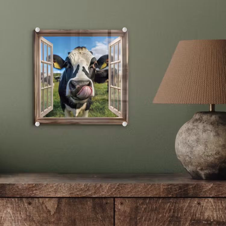 Glas schilderij - Doorkijk - Koe - Weiland - Dieren - Natuur — 4
