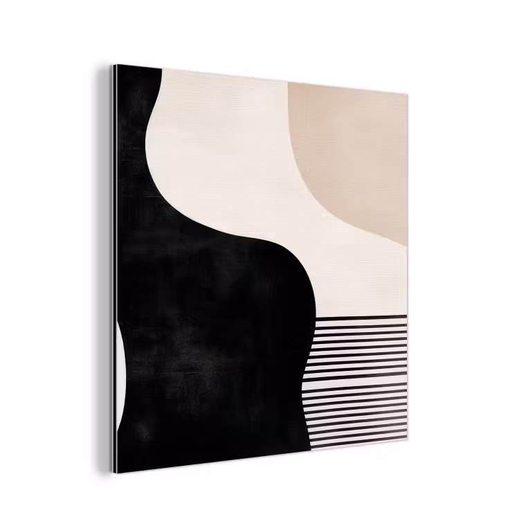 Aluminium schilderij - Abstracte Vormen Strepen Zwart Beige