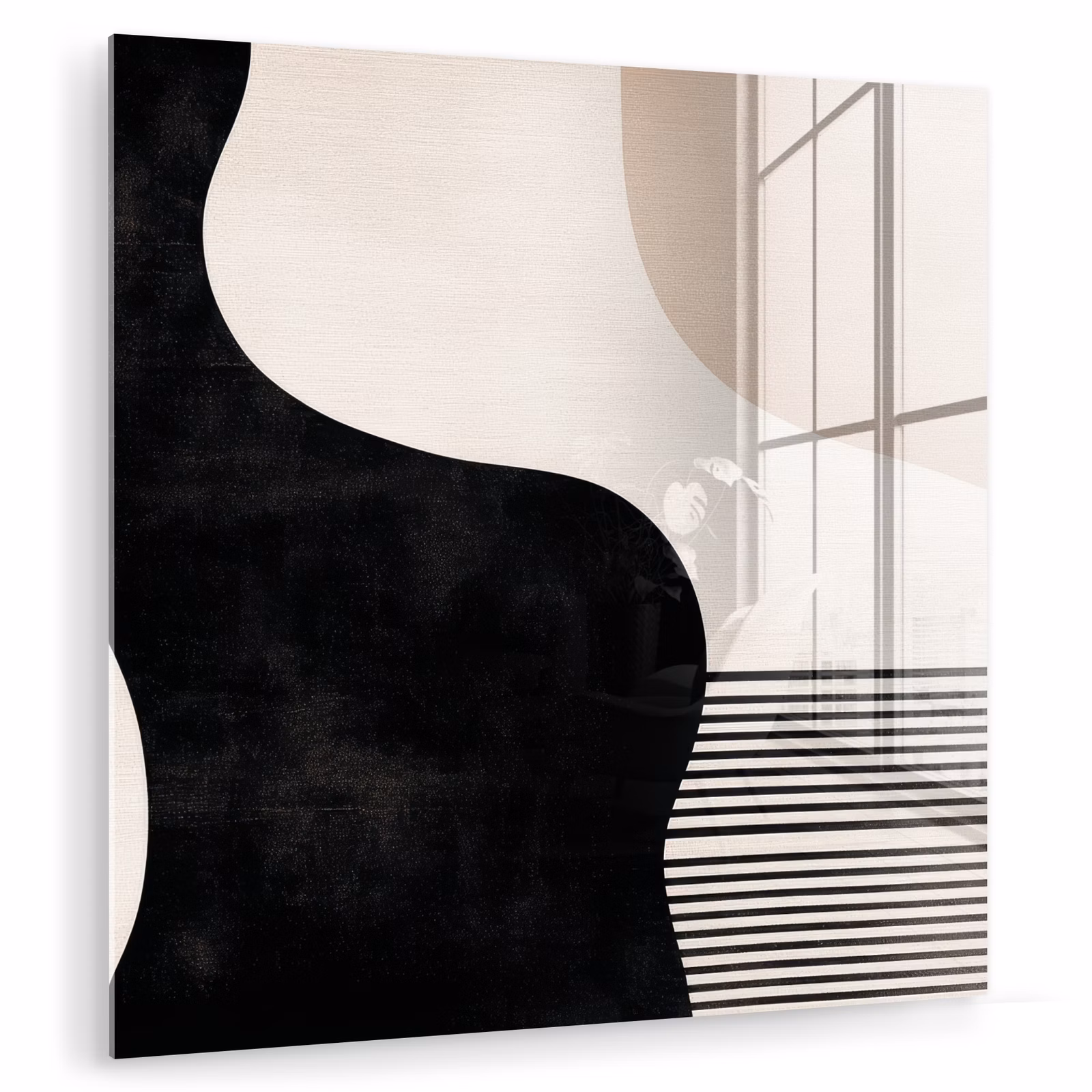 Glas schilderij - Abstract - Japandi - Beige - Modern — 1
