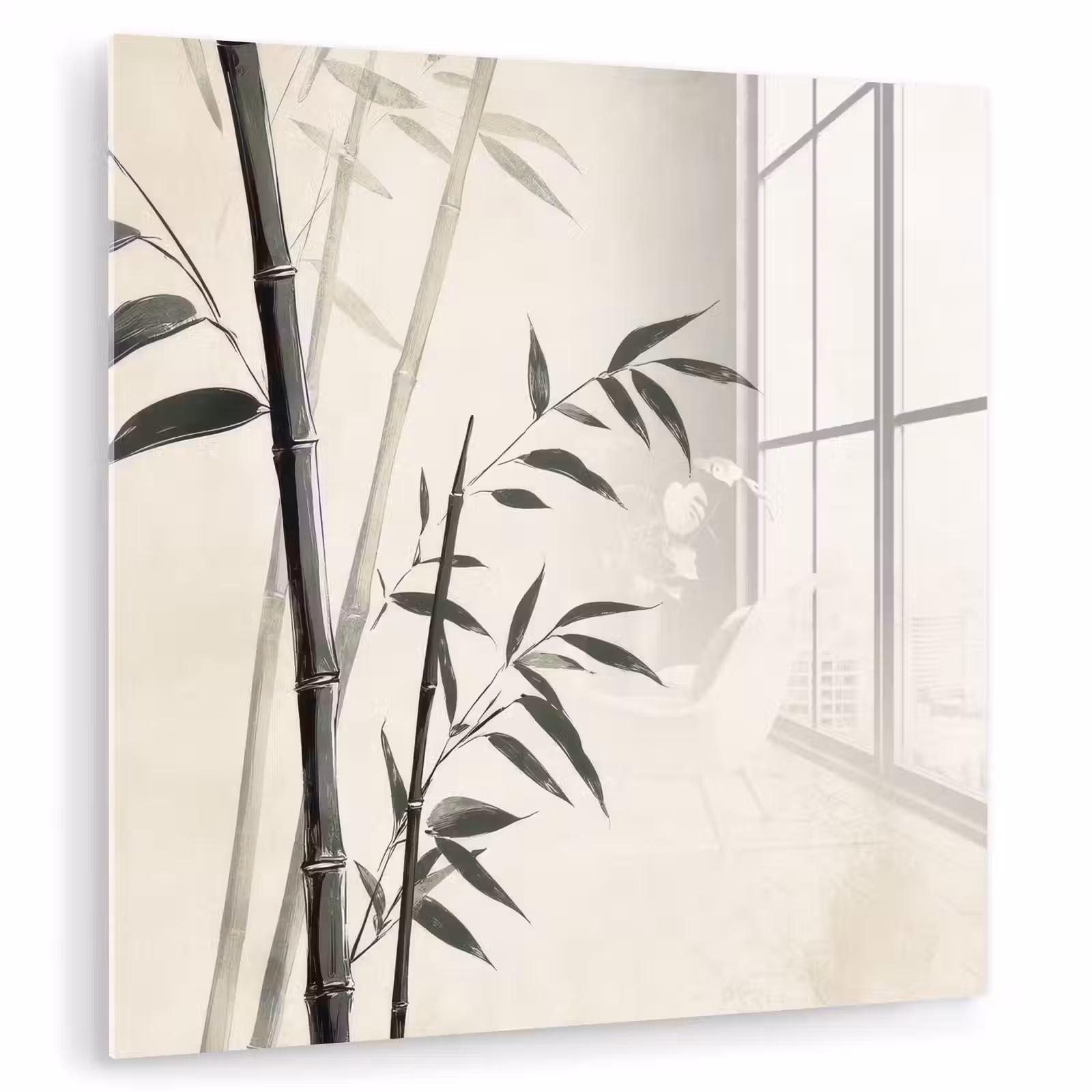 Glas schilderij - Japandi - Bamboe - Beige — 1