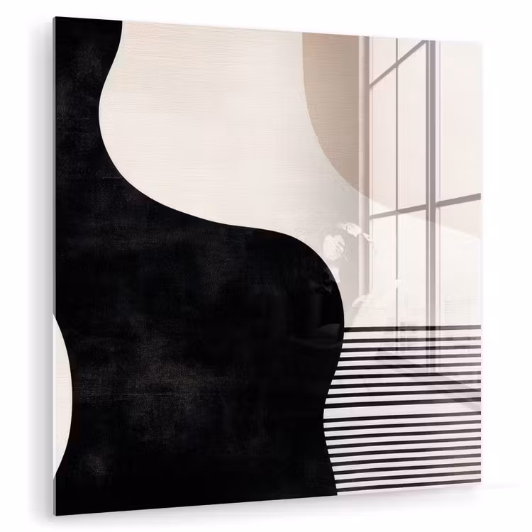 Glas schilderij - Abstract - Japandi - Beige - Modern — 1