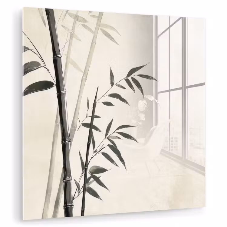 Glas schilderij - Japandi - Bamboe - Beige — 1