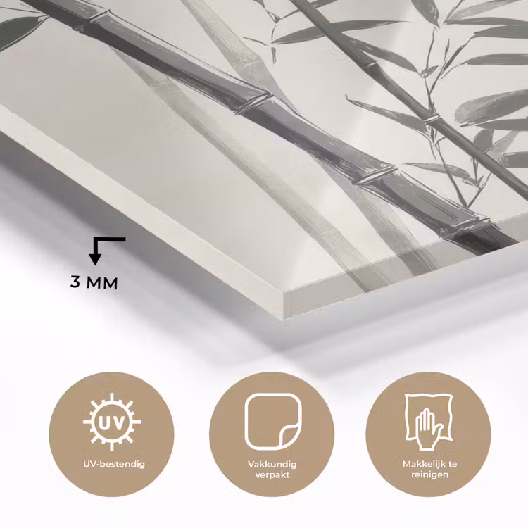 Glas schilderij - Japandi - Bamboe - Beige — 3