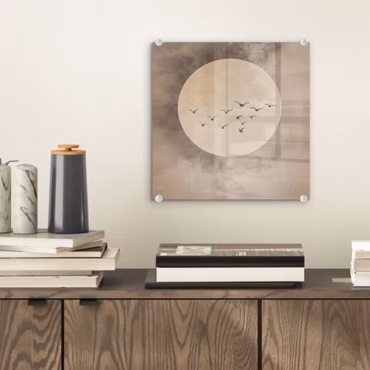 Glas schilderij - Vogel - Beige - Japandi — 2