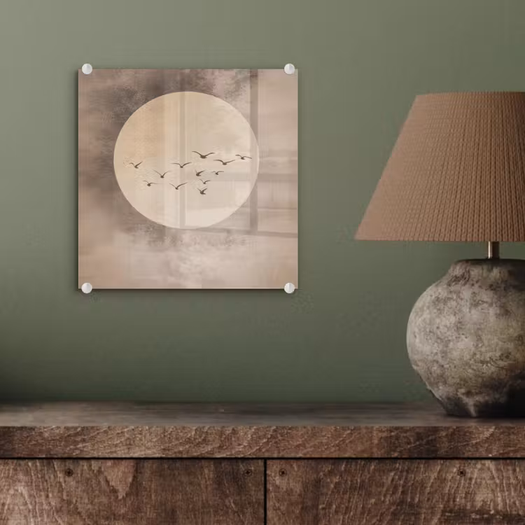 Glas schilderij - Vogel - Beige - Japandi — 4