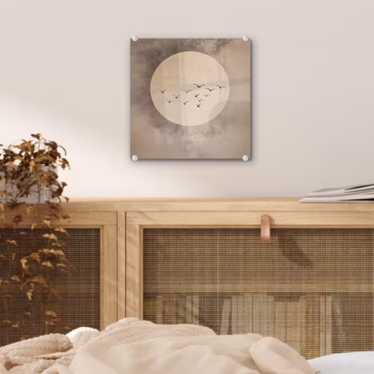 Glas schilderij - Vogel - Beige - Japandi — 5