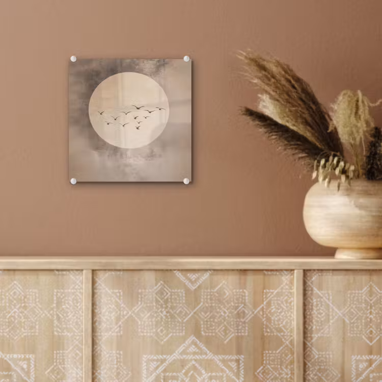 Glas schilderij - Vogel - Beige - Japandi — 6