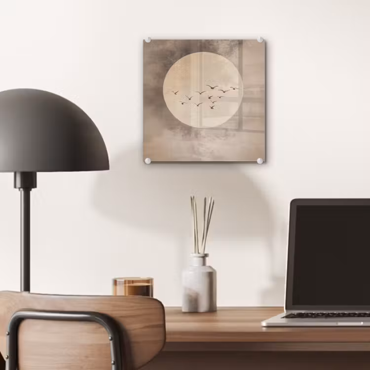 Glas schilderij - Vogel - Beige - Japandi — 7