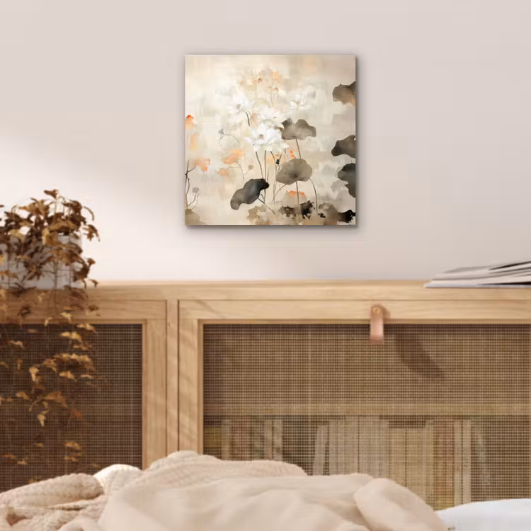 Aluminium schilderij - Witte Lotusbloemen Aquarel — 4