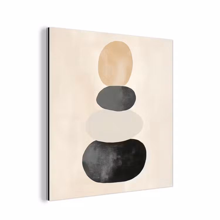 Aluminium schilderij - Gestapelde Stenen Beige