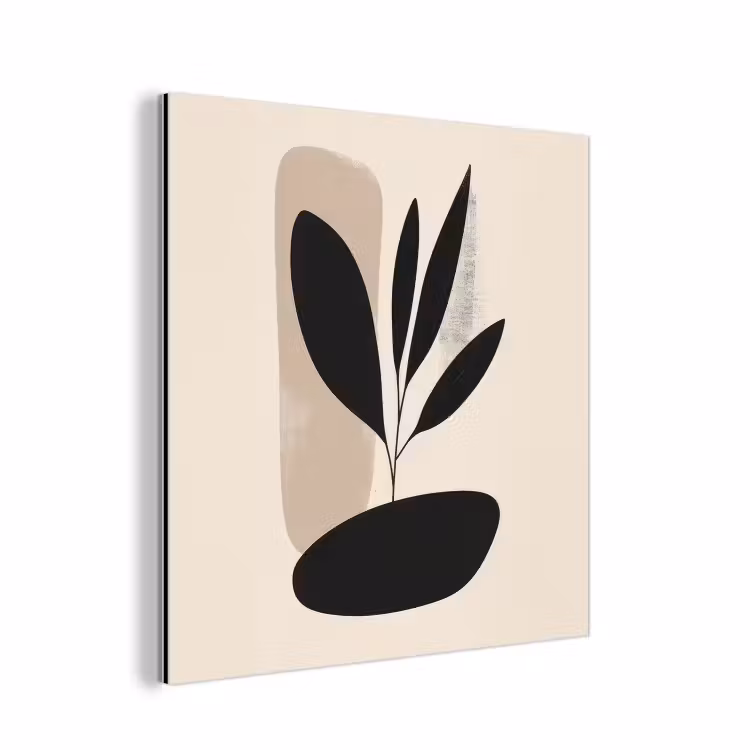 Aluminium schilderij - Abstracte Plant Zwart Beige