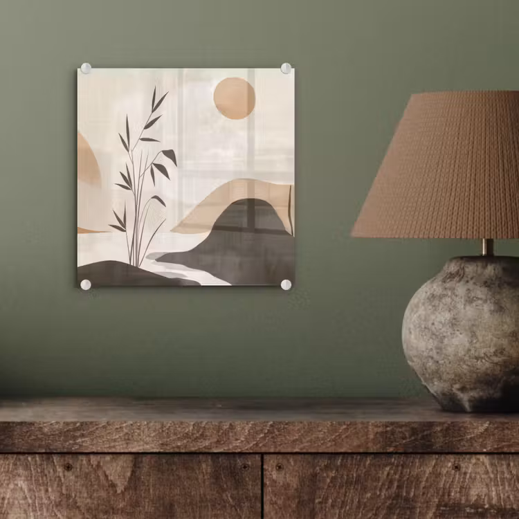 Glas schilderij - Japandi - Landschap - Beige — 4