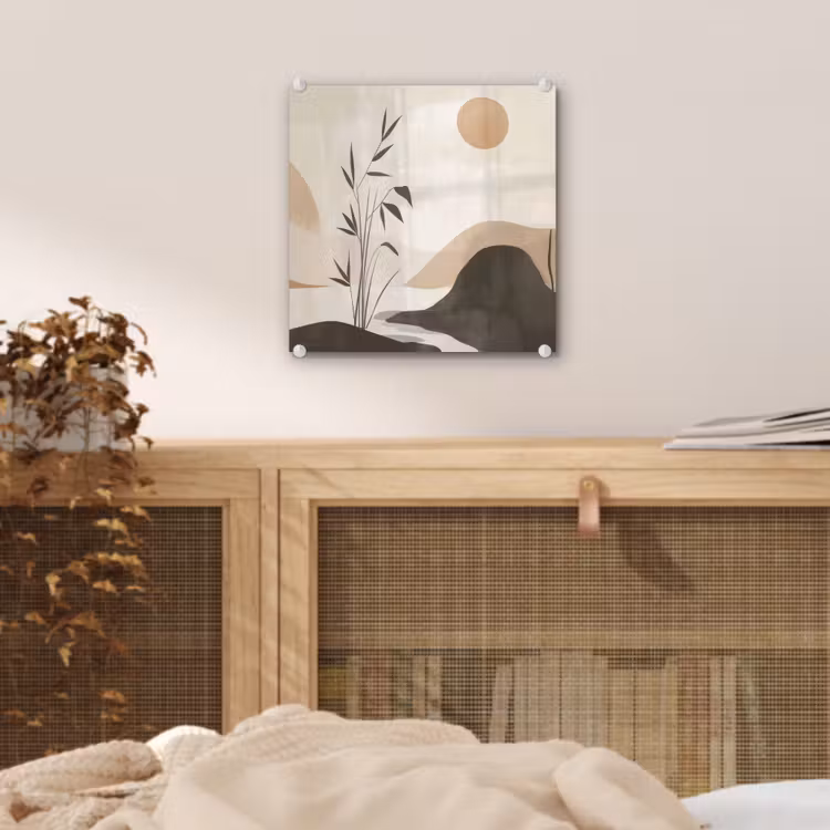 Glas schilderij - Japandi - Landschap - Beige — 5