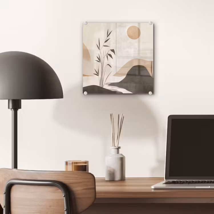 Glas schilderij - Japandi - Landschap - Beige — 7