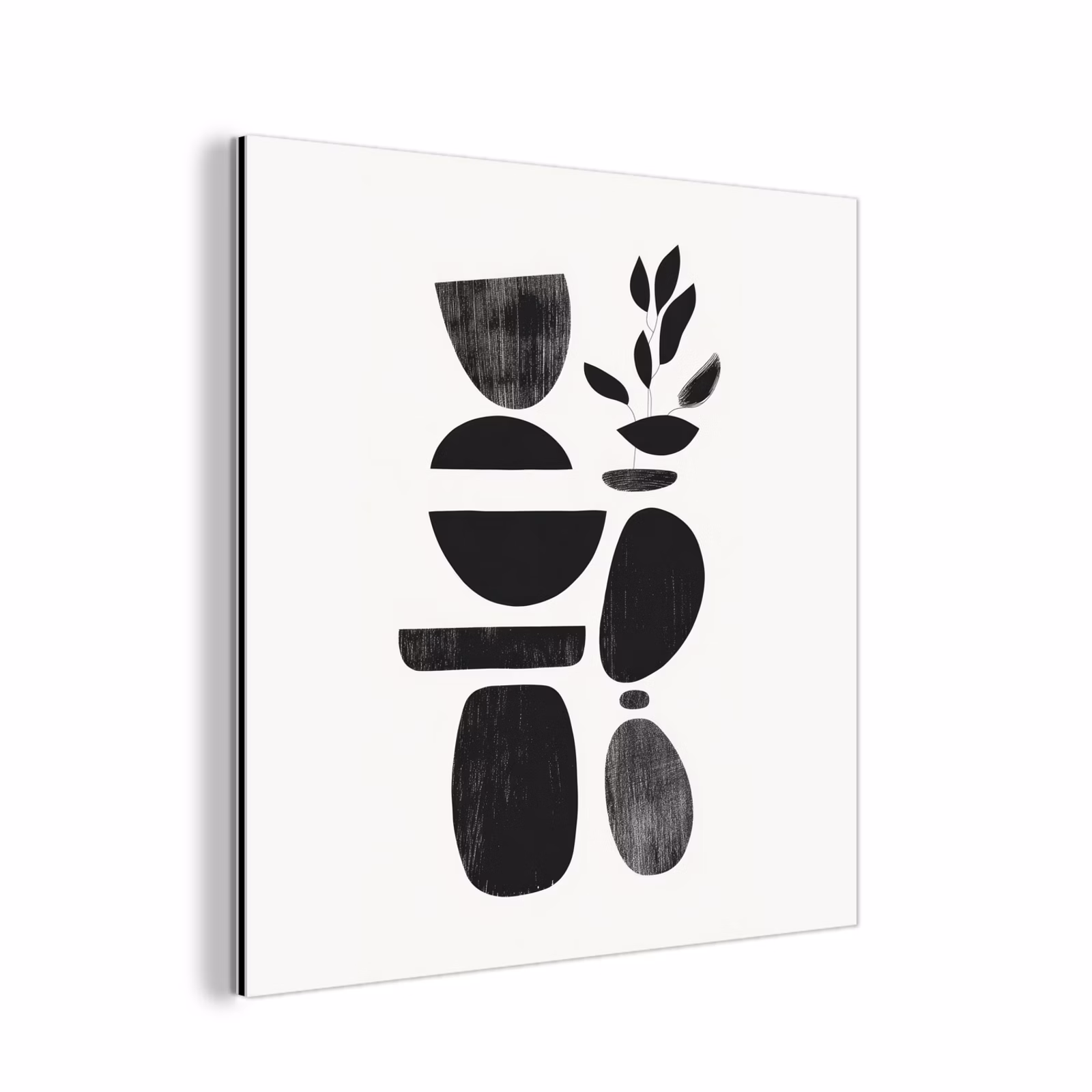 Aluminium schilderij - Abstracte Vormen Plant Zwart Wit — 1