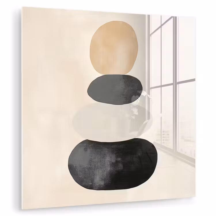 Glas schilderij - Gestapelde Stenen Beige