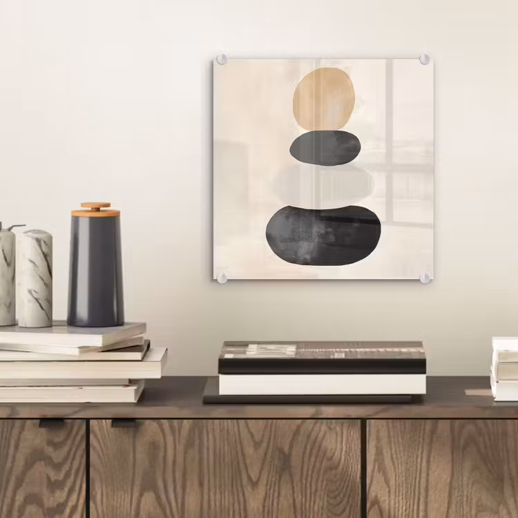 Glas schilderij - Gestapelde Stenen Beige — 2