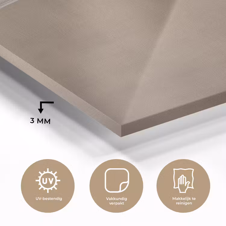 Glas schilderij - Penseelstreek Cirkel Wit Taupe — 3