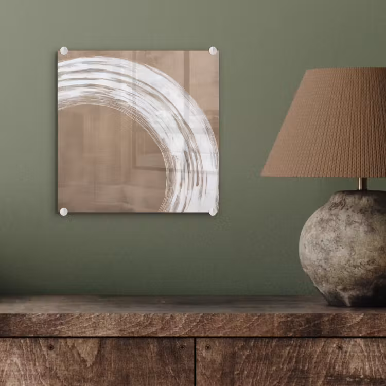 Glas schilderij - Penseelstreek Cirkel Wit Taupe — 4