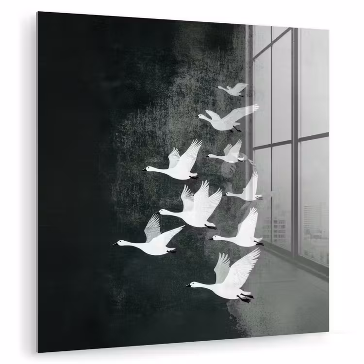 Glas schilderij - Vogel - Japandi - Groen — 1
