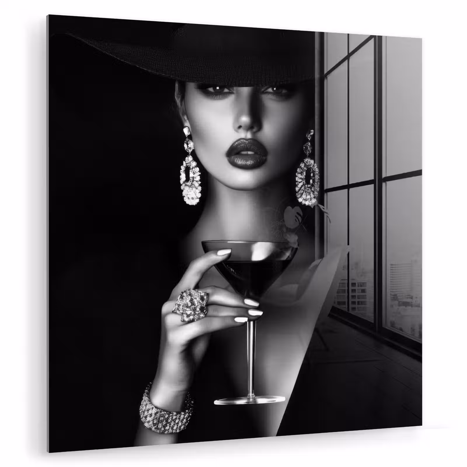 Glas schilderij - Vrouw - Cocktail - Chic — 1
