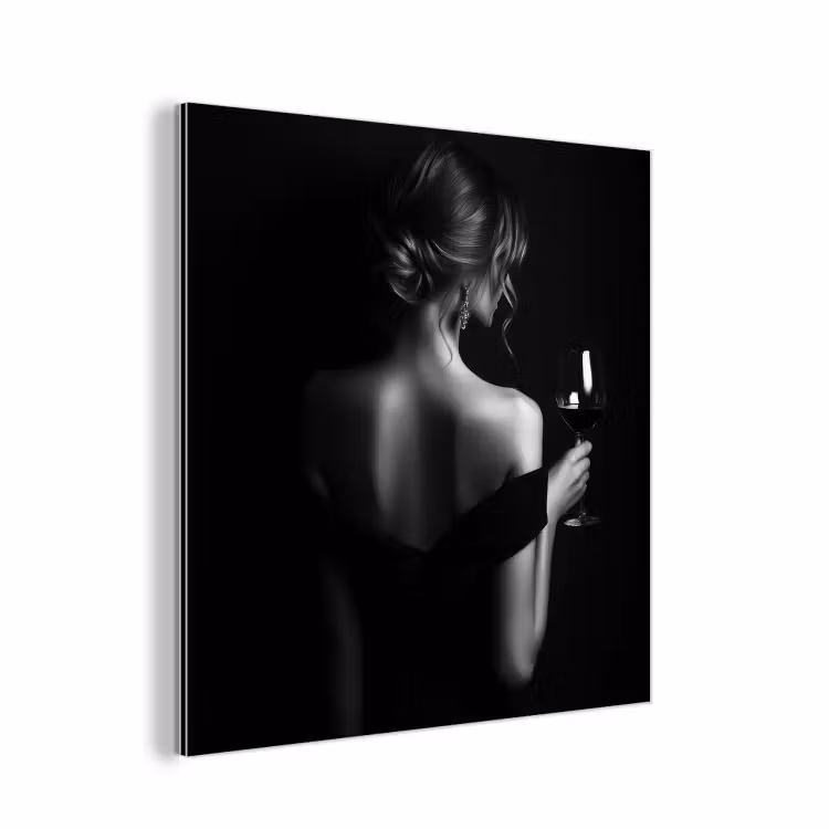Aluminium schilderij - Vrouw - Wijn - Jurk