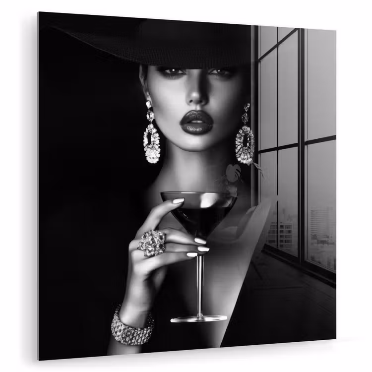Glas schilderij - Vrouw - Cocktail - Chic — 1