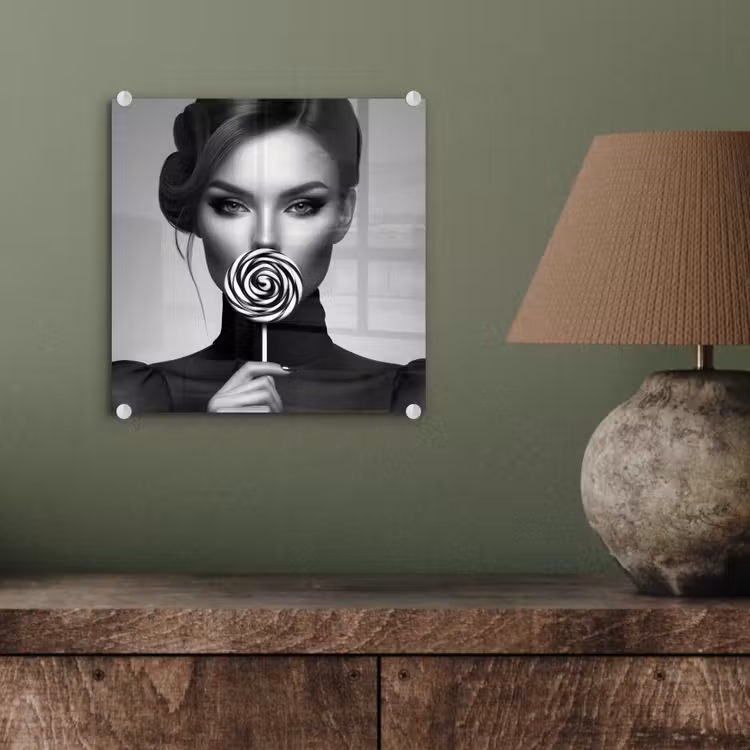 Glas schilderij - Vrouw - Lolly - Zwart — 4
