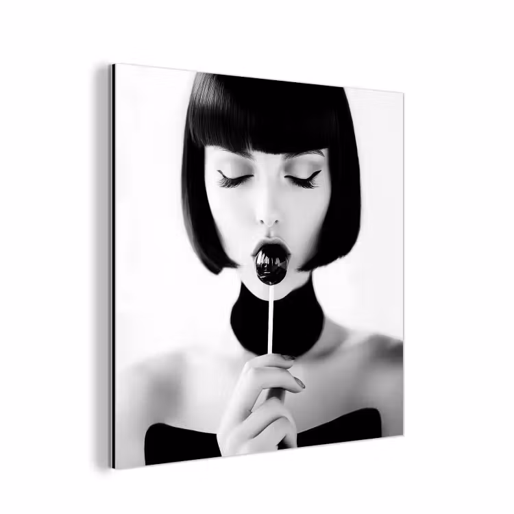 Aluminium schilderij - Vrouw - Lolly - Zwart - Wit