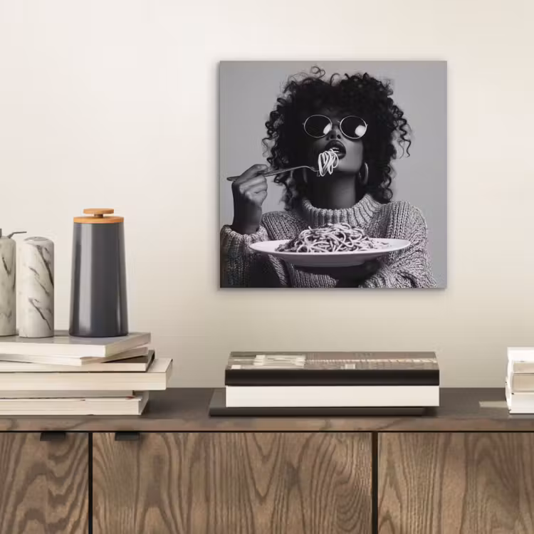 Aluminium schilderij - Vrouw met Krullen Spaghetti Zwart Wit — 2