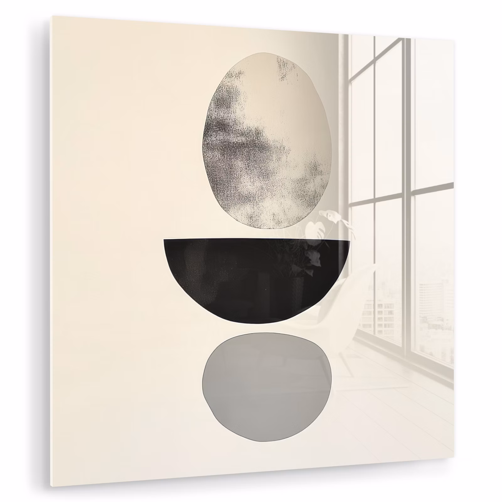 Glas schilderij - Abstracte Gestapelde Vormen Zwart Beige — 1