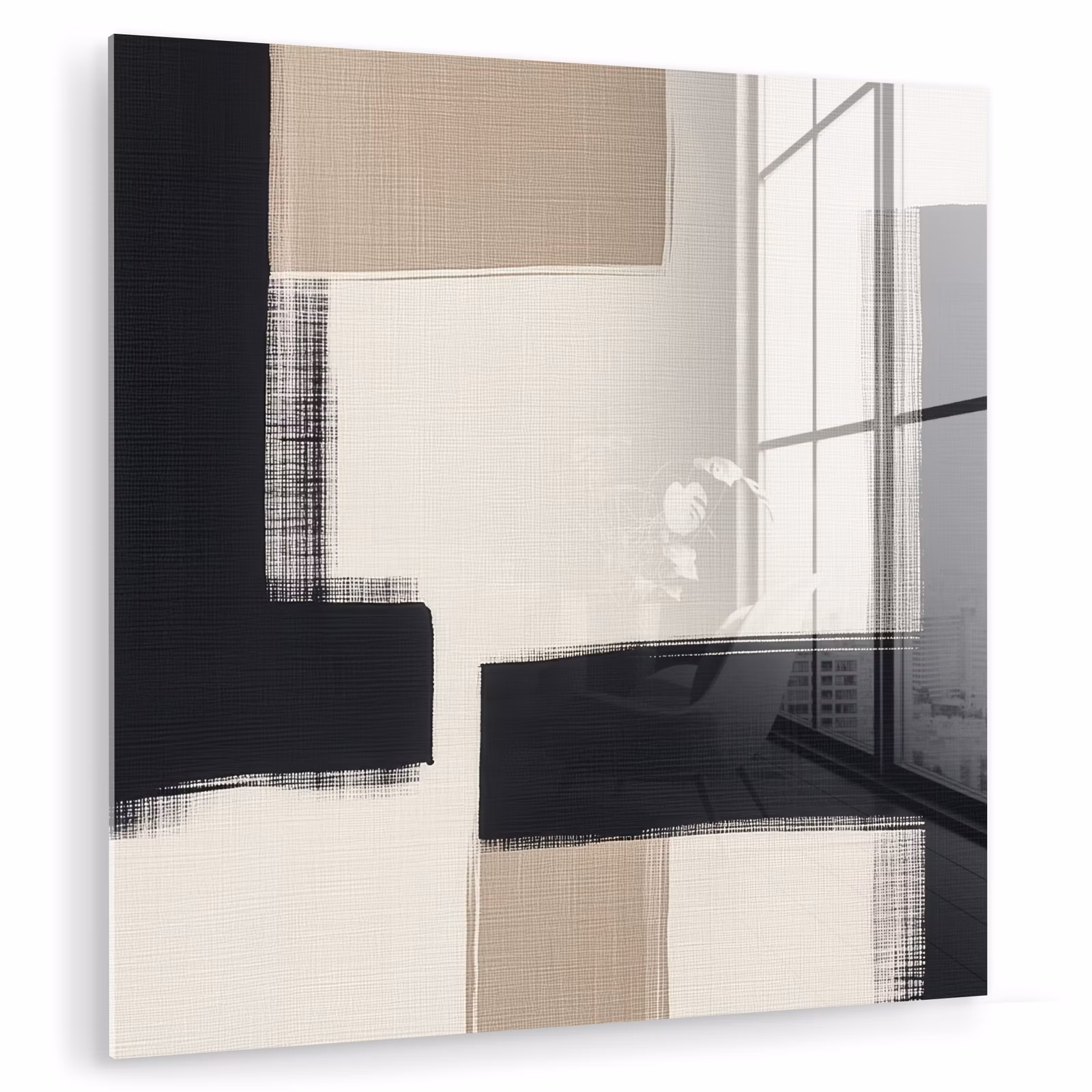 Glas schilderij - Abstracte Zwarte Penseelstreken — 1