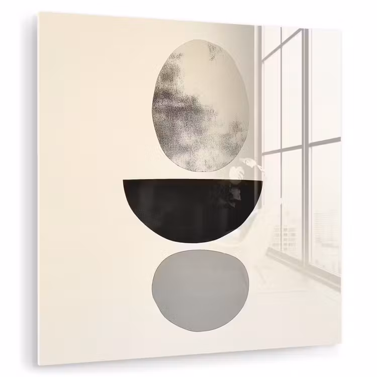 Glas schilderij - Abstracte Gestapelde Vormen Zwart Beige