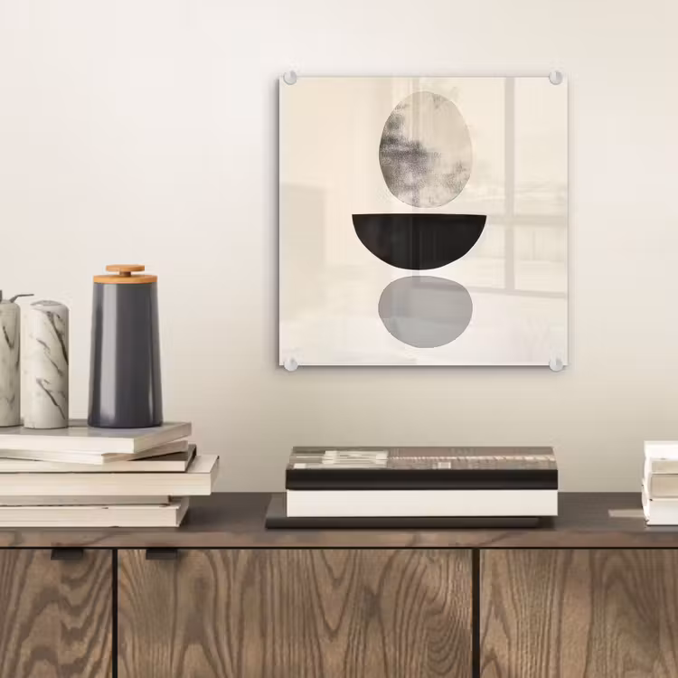 Glas schilderij - Abstracte Gestapelde Vormen Zwart Beige — 2