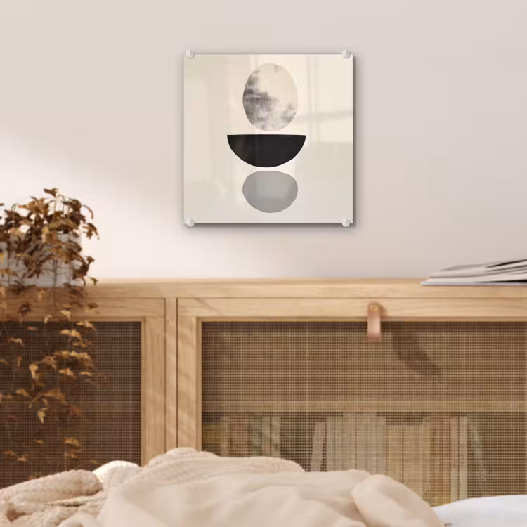 Glas schilderij - Abstracte Gestapelde Vormen Zwart Beige — 5