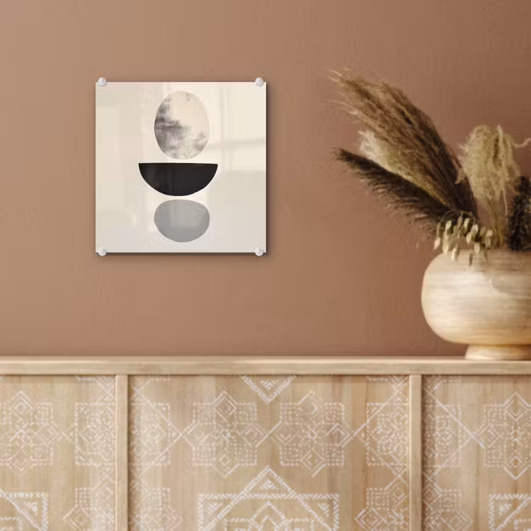 Glas schilderij - Abstracte Gestapelde Vormen Zwart Beige — 6