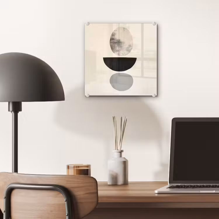 Glas schilderij - Abstracte Gestapelde Vormen Zwart Beige — 7