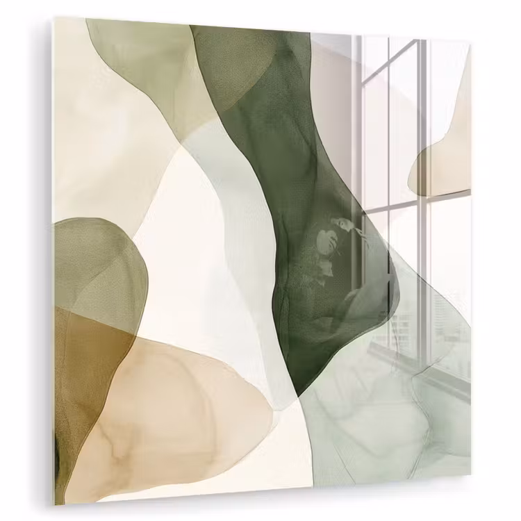 Glas schilderij - Abstracte Aquarel Vormen Groen