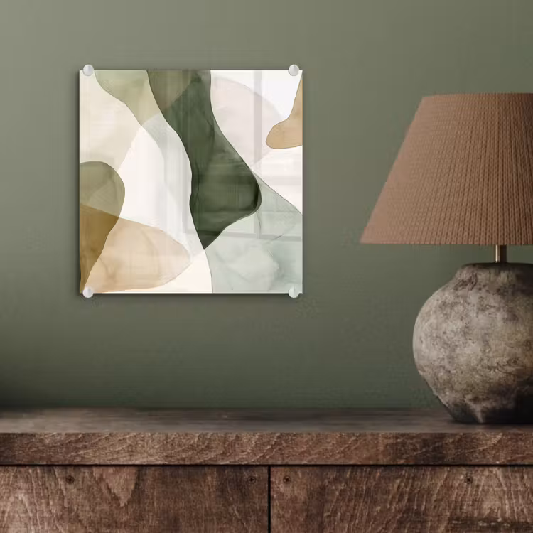 Glas schilderij - Abstracte Aquarel Vormen Groen — 4