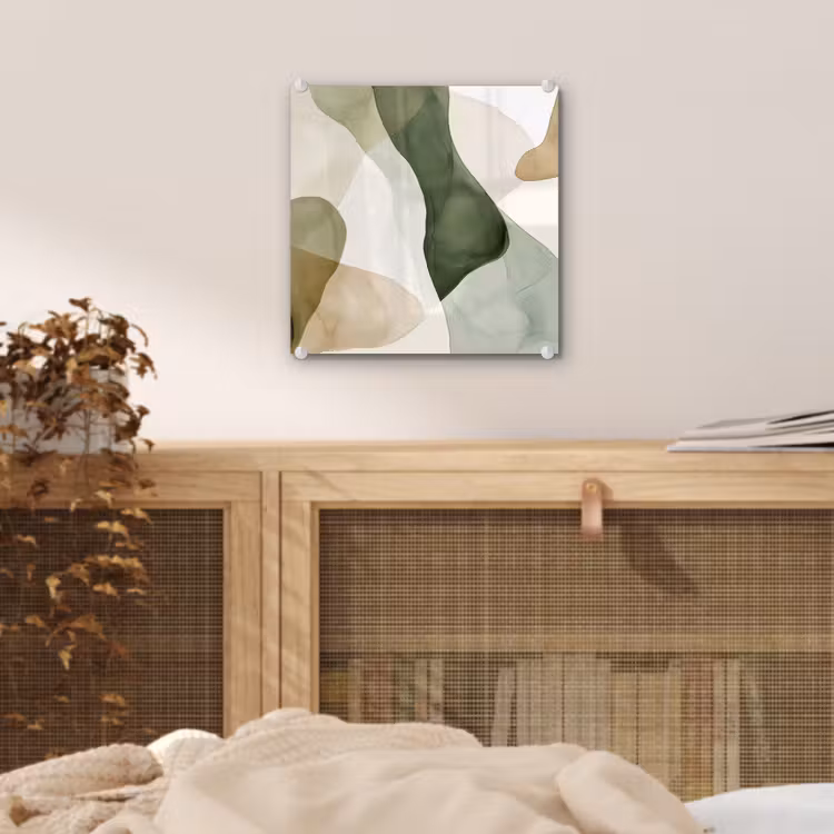 Glas schilderij - Abstracte Aquarel Vormen Groen — 5