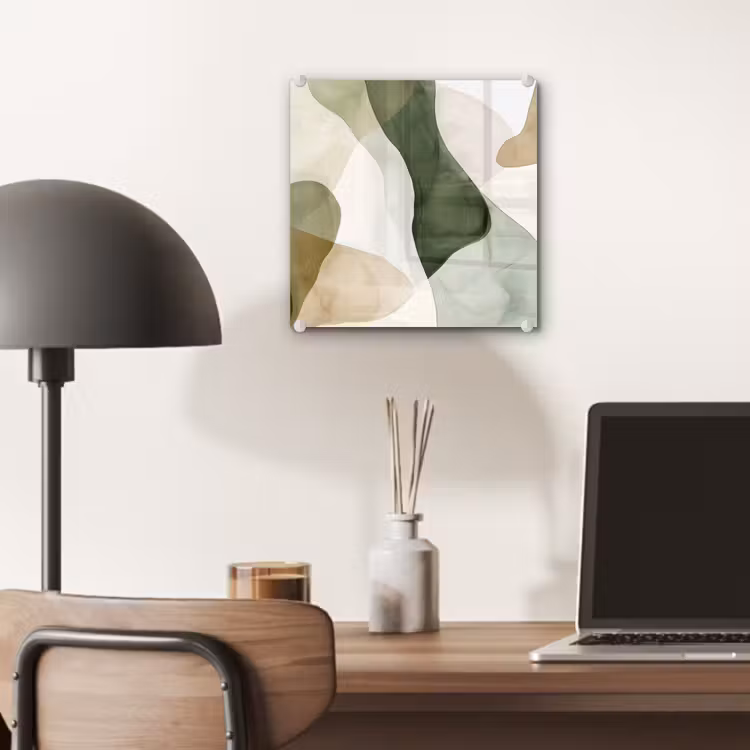 Glas schilderij - Abstracte Aquarel Vormen Groen — 7