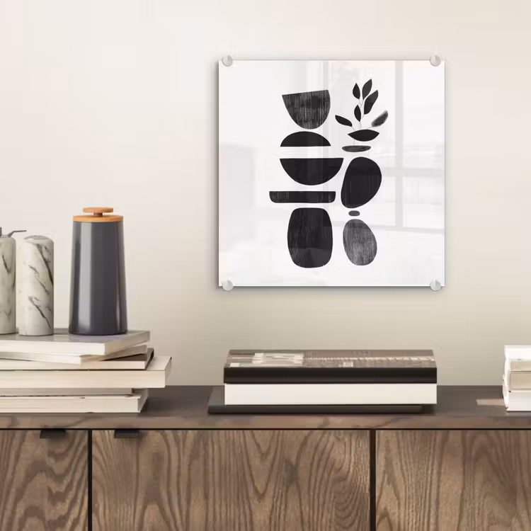 Glas schilderij - Abstracte Vormen Plant Zwart Wit — 2
