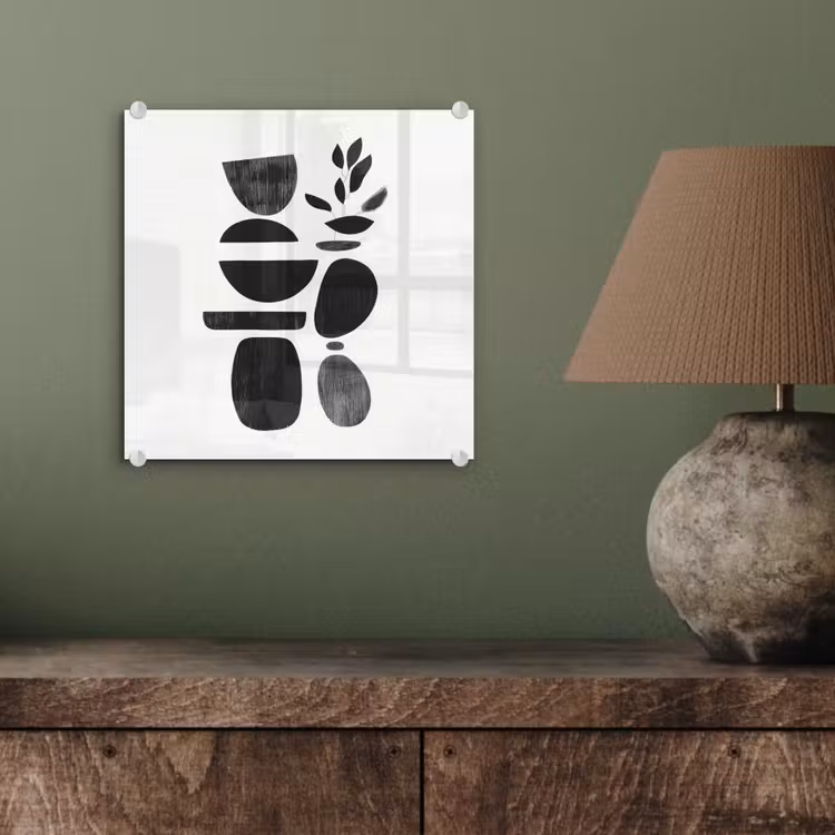 Glas schilderij - Abstracte Vormen Plant Zwart Wit — 4