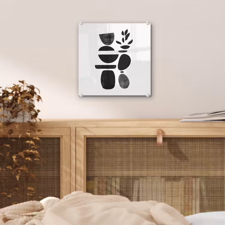 Glas schilderij - Abstracte Vormen Plant Zwart Wit — 5