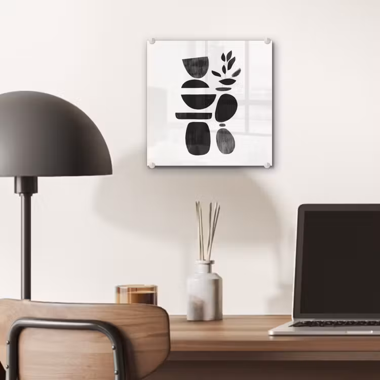 Glas schilderij - Abstracte Vormen Plant Zwart Wit — 7