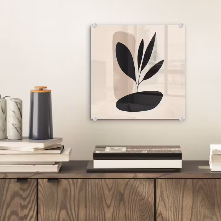 Glas schilderij - Abstracte Plant Zwart Beige — 2