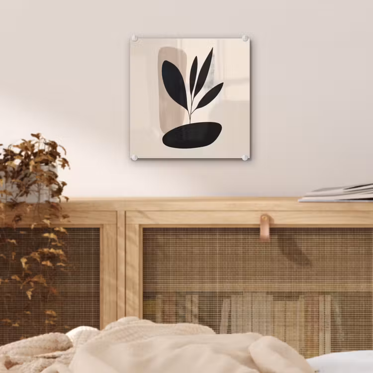 Glas schilderij - Abstracte Plant Zwart Beige — 5