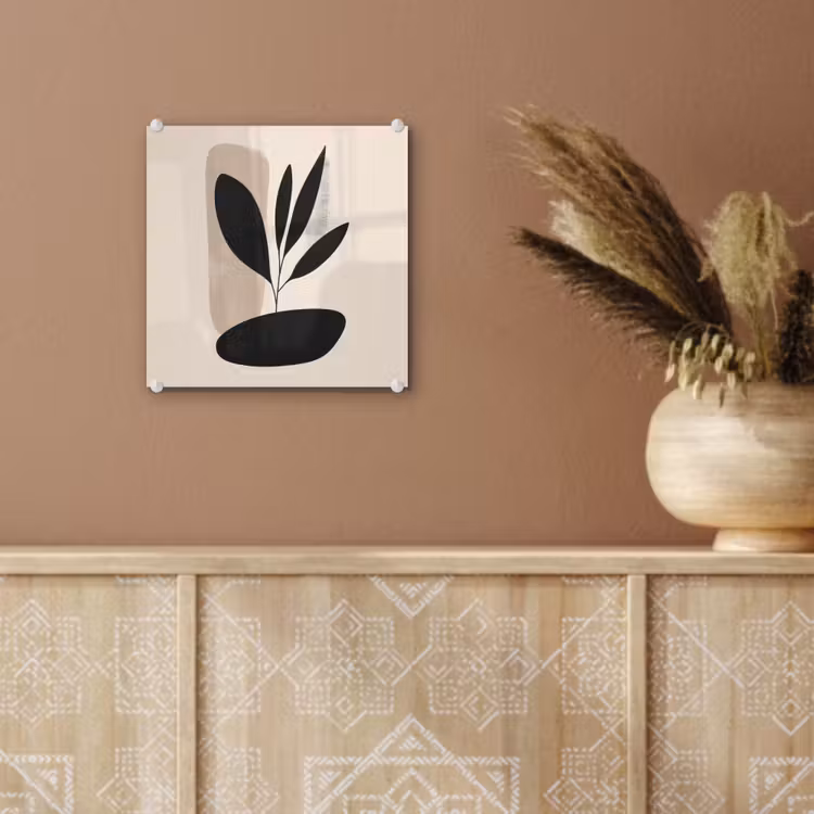Glas schilderij - Abstracte Plant Zwart Beige — 6