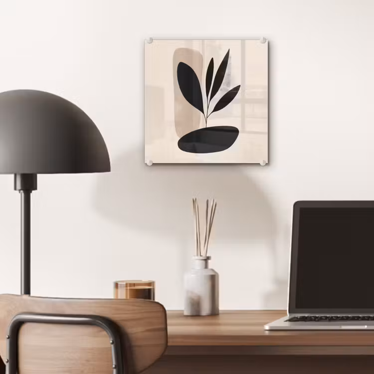 Glas schilderij - Abstracte Plant Zwart Beige — 7
