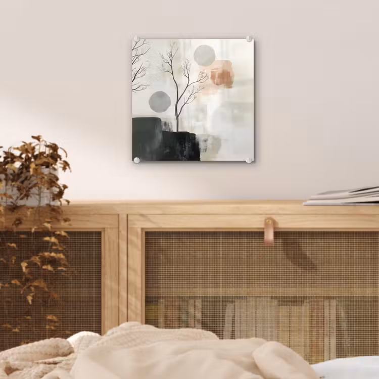 Glas schilderij - Abstracte Kale Bomen Cirkels — 5